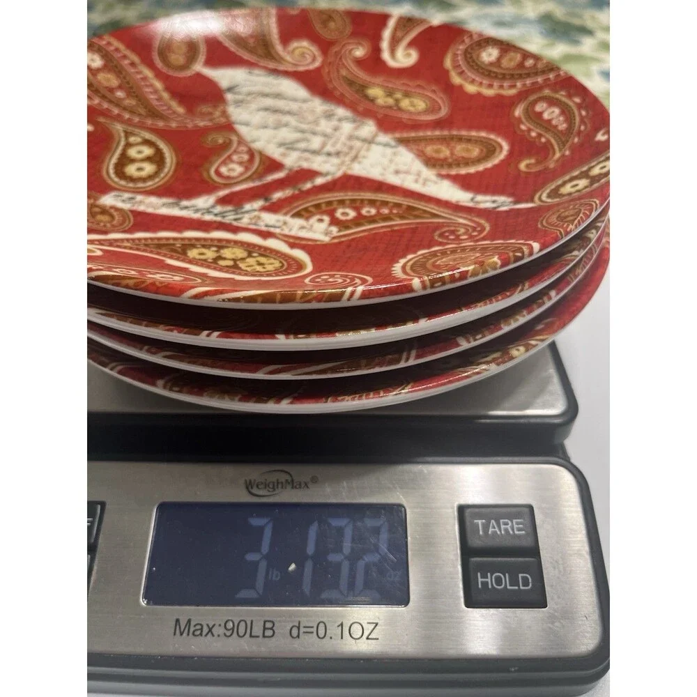 Pier 1 Imports Bird Red Paisley 7.75” Luncheon Dessert Plates 4pc